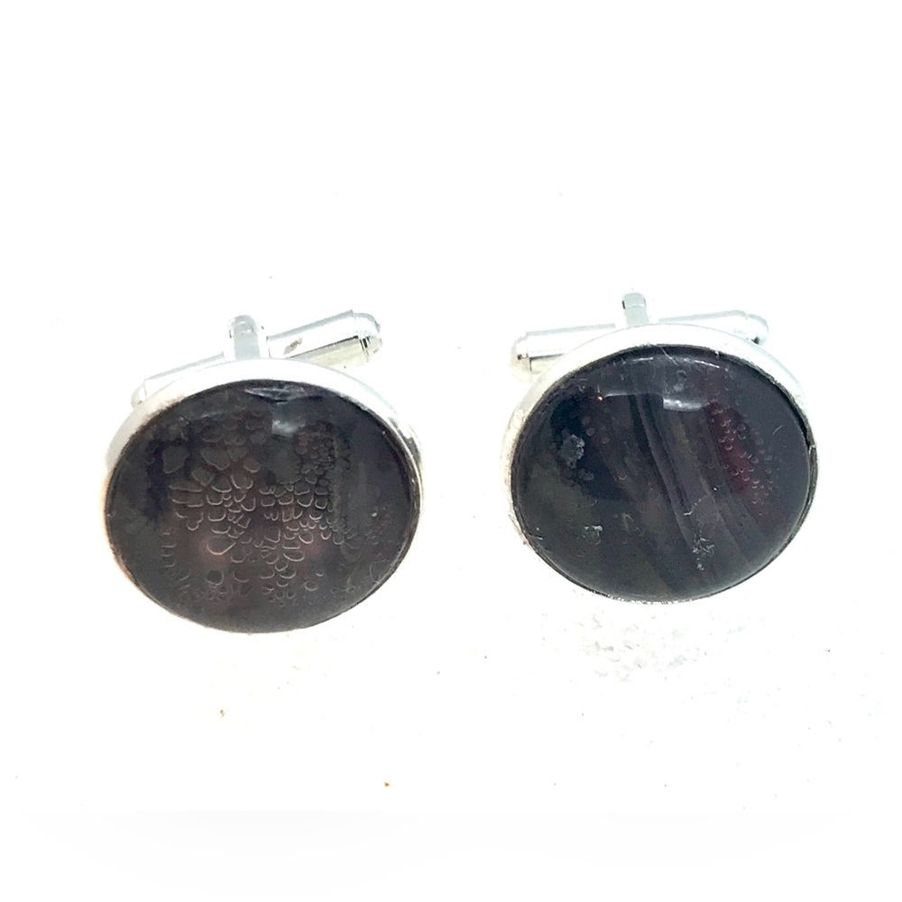 Cufflinks silver plated handcrafted glass